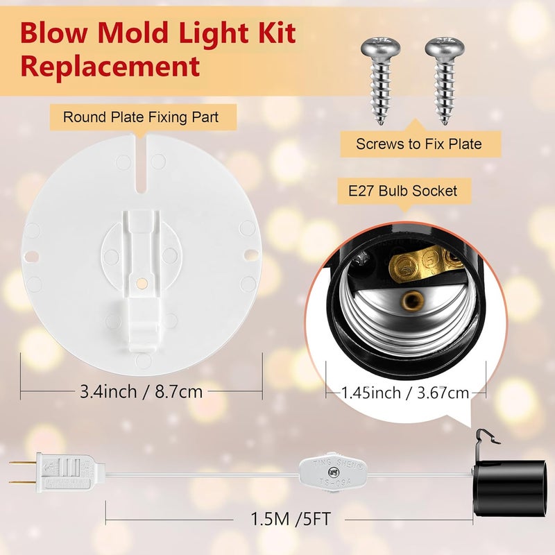 Meonum Blow Mold Light Kit Replacement, E27 E26 Single Light Cord Kit with Switch Fuse Plug, for Indoor Outdoor Halloween Christmas Village House Craft Decorations and Salt Lamp (1 Set) - Image 3
